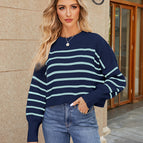 Tibetan blue striped slots sweater