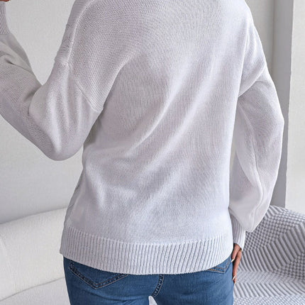 Women's Autumn and Winter Sweater Solid Color Knitted Sweater Button Twist Lantern Sleeve Long Sleeve V-Neck Pullover Top