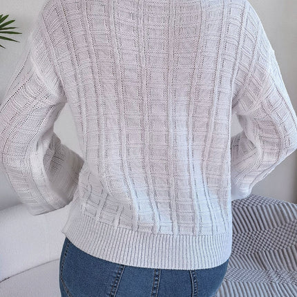 Women's Lapel Sweater Trendy Casual Comfortable Pullover Solid Color Knit Pullover Long Sleeve V-Neck Sweater