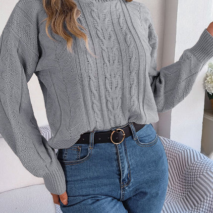 Women's high neck sweater, fashionable fall and winter long sleeve knit top, casual twist pullover sweater