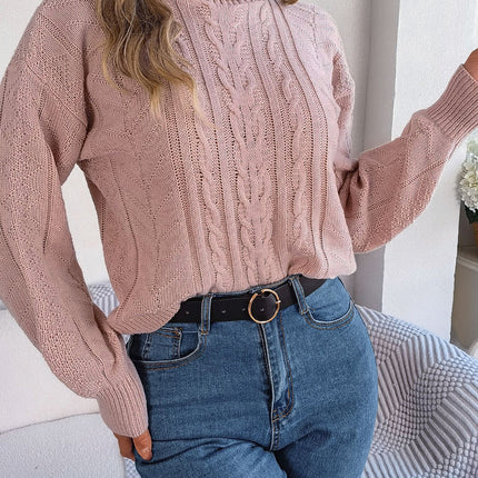 Women's high neck sweater, fashionable fall and winter long sleeve knit top, casual twist pullover sweater