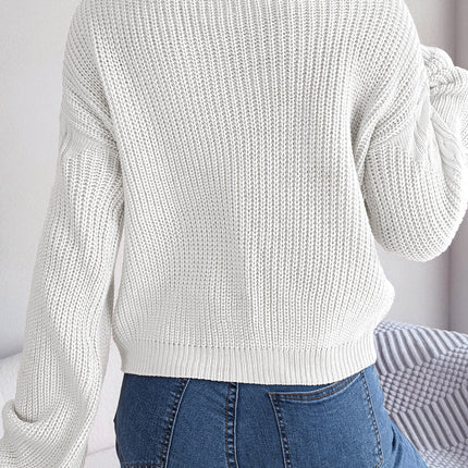 Women's Fall Sweater Casual Knit Pullover Long Lantern Sleeve Round Neck Loose Pullover Winter Twist Splicing Sweater