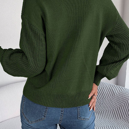 Women Causal Solid Color Sweater Square Neck Twists Lantern Sleeve Knitting Pullover Sweater