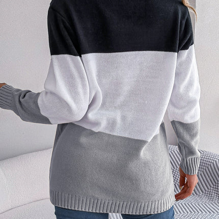 Autumn Women's long-sleeved knitted sweater colorblocked sweater cardigan cardigan buttons loose coat V-neck coat