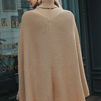 Womens Turtleneck Poncho Sweater Cape Wrap Knit Batwing Sleeve Tunic Pullover Tops Fall Winter Chunky Solid Jumper