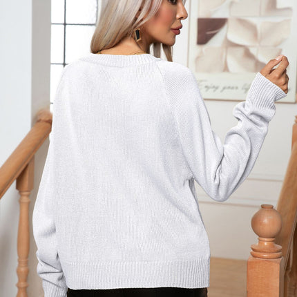 Women's sweater fall and winter shoulder insertion sleeve long sleeve twist pattern round neck pullover sweater casual loose version of the tops