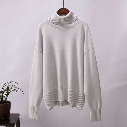 Women High Neck Sweater, Casual Loose Fit Pullover Sweater Top Long Sleeve Pure Color for Fall for Female