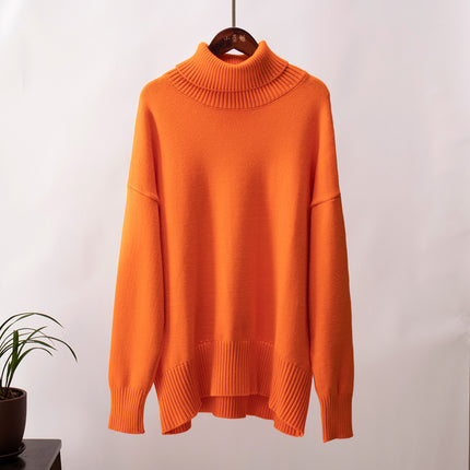 Women High Neck Sweater, Casual Loose Fit Pullover Sweater Top Long Sleeve Pure Color for Fall for Female