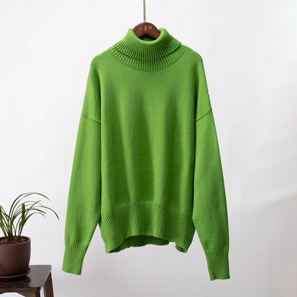 Women High Neck Sweater, Casual Loose Fit Pullover Sweater Top Long Sleeve Pure Color for Fall for Female