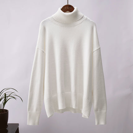 Women High Neck Sweater, Casual Loose Fit Pullover Sweater Top Long Sleeve Pure Color for Fall for Female