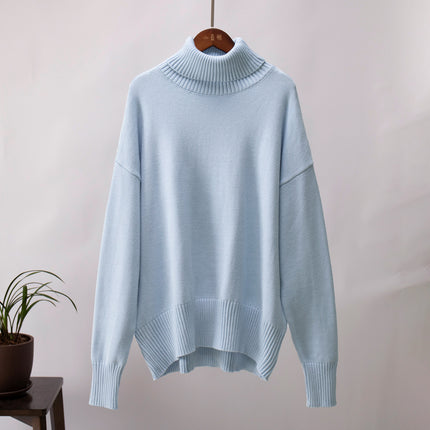 Women High Neck Sweater, Casual Loose Fit Pullover Sweater Top Long Sleeve Pure Color for Fall for Female