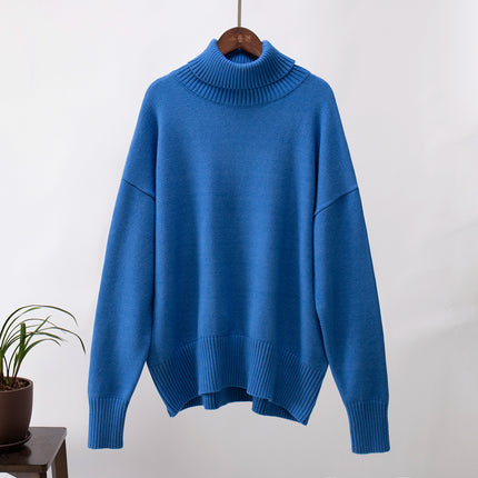 Women High Neck Sweater, Casual Loose Fit Pullover Sweater Top Long Sleeve Pure Color for Fall for Female