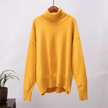 Women High Neck Sweater, Casual Loose Fit Pullover Sweater Top Long Sleeve Pure Color for Fall for Female