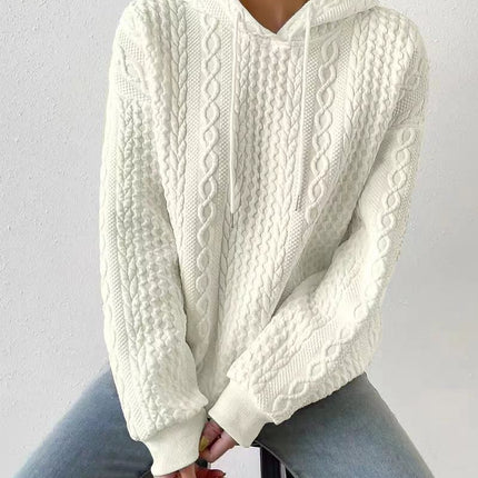 Women's Pullover Sweater Women's Textured Long Sleeve Drop Shoulder Drawstring Pullover Plain Women's Jersey