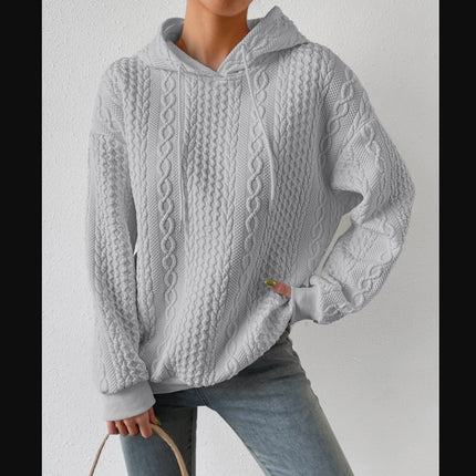 Women's Pullover Sweater Women's Textured Long Sleeve Drop Shoulder Drawstring Pullover Plain Women's Jersey