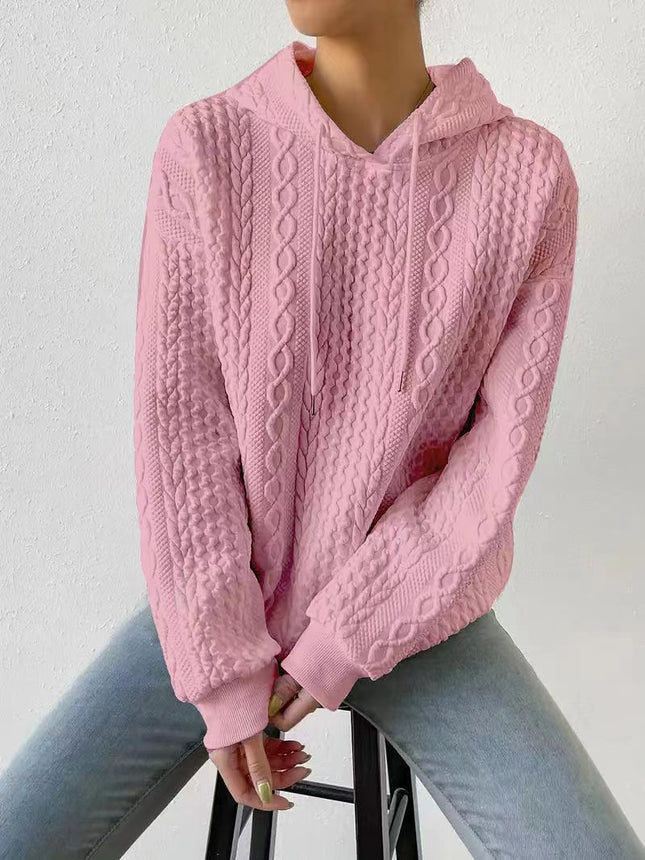 Women's Pullover Sweater Women's Textured Long Sleeve Drop Shoulder Drawstring Pullover Plain Women's Jersey