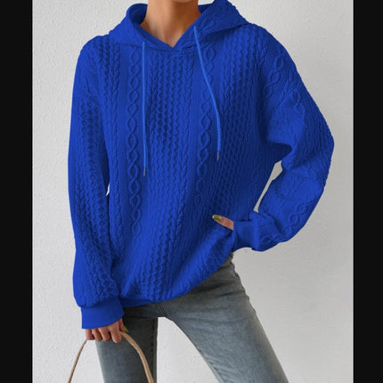 Women's Pullover Sweater Women's Textured Long Sleeve Drop Shoulder Drawstring Pullover Plain Women's Jersey