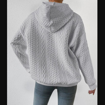 Women's Pullover Sweater Women's Textured Long Sleeve Drop Shoulder Drawstring Pullover Plain Women's Jersey