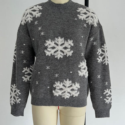 Women's Half Turtleneck Sweater Christmas Day Snowflake Jacquard Women's Tops T Shirt Long Sleeve Crochet Knits