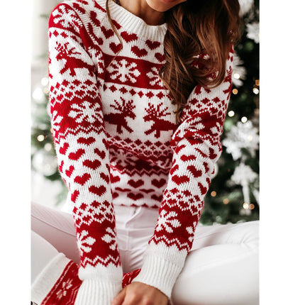 Women's Christmas Pullover Sweater Long Sleeve Round Neck Snowflake Dress Holiday Jacket Loose Sweater