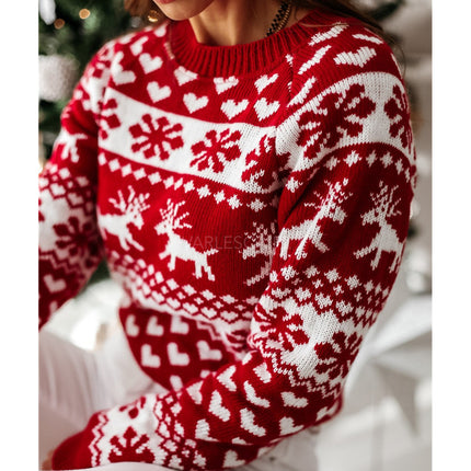 Women's Christmas Pullover Sweater Long Sleeve Round Neck Snowflake Dress Holiday Jacket Loose Sweater