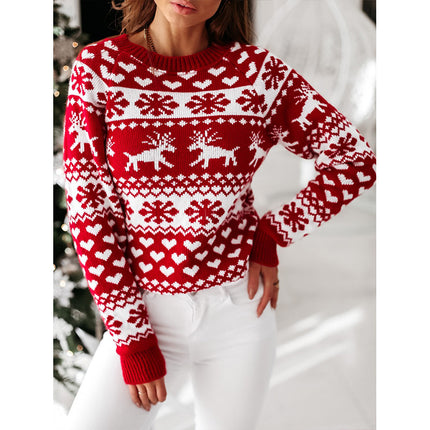 Women's Christmas Pullover Sweater Long Sleeve Round Neck Snowflake Dress Holiday Jacket Loose Sweater