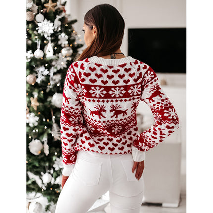 Women's Christmas Pullover Sweater Long Sleeve Round Neck Snowflake Dress Holiday Jacket Loose Sweater