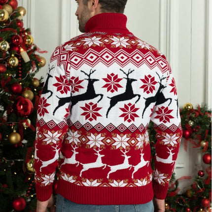 Christmas Sweater Couple Long Sleeve Sweater Christmas Snowflake Sweater Trendy Reindeer Christmas Tree Sweater Turtleneck Loose Sweater