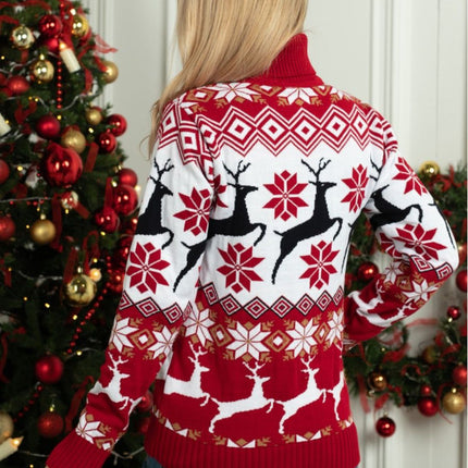 Christmas Sweater Couple Long Sleeve Sweater Christmas Snowflake Sweater Trendy Reindeer Christmas Tree Sweater Turtleneck Loose Sweater