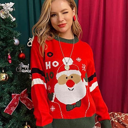 Autumn and winter Christmas women's sweater Santa jacquard long-sleeved sweater loose pullover sweater