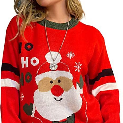 Autumn and winter Christmas women's sweater Santa jacquard long-sleeved sweater loose pullover sweater