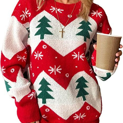 Women's Christmas Sweater Autumn Christmas Tree Jacquard Casual Long-Sleeved Sweater Pullover Knitwear Xmas Shirts