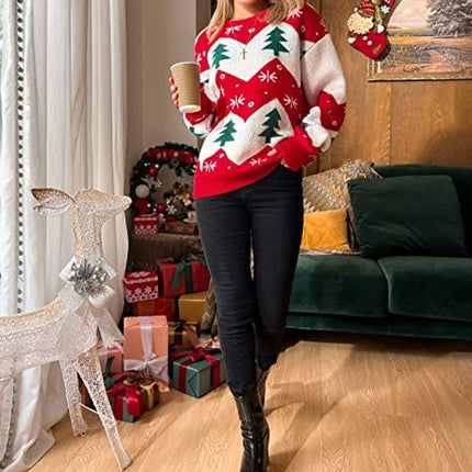 Women's Christmas Sweater Autumn Christmas Tree Jacquard Casual Long-Sleeved Sweater Pullover Knitwear Xmas Shirts