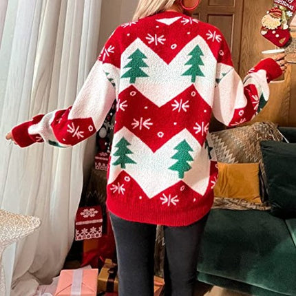 Women's Christmas Sweater Autumn Christmas Tree Jacquard Casual Long-Sleeved Sweater Pullover Knitwear Xmas Shirts