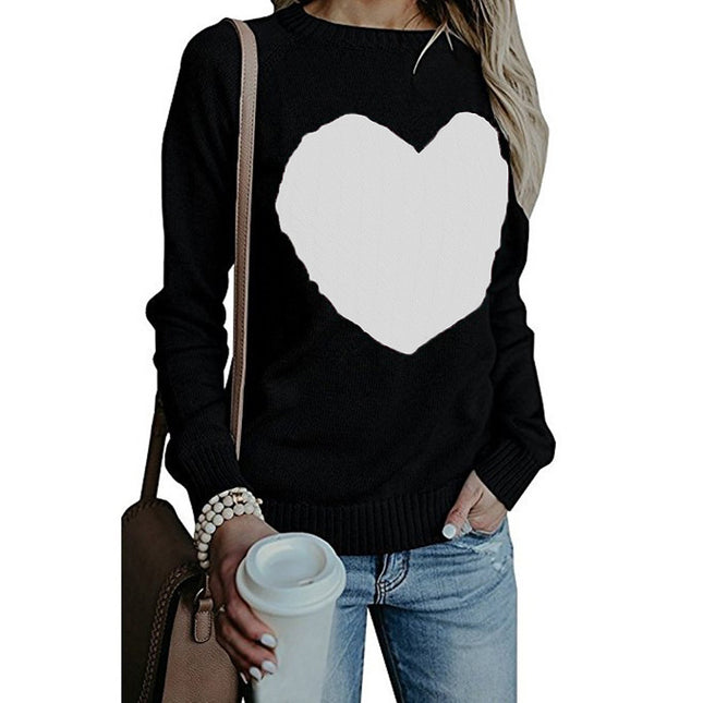 Fashion Women's Pullover Sweater Autumn and Winter Big Size Long Sleeve Round Neck Cute Heart Shape Knit Loose Top Shirt