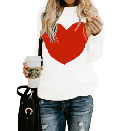 Fashion Women's Pullover Sweater Autumn and Winter Big Size Long Sleeve Round Neck Cute Heart Shape Knit Loose Top Shirt