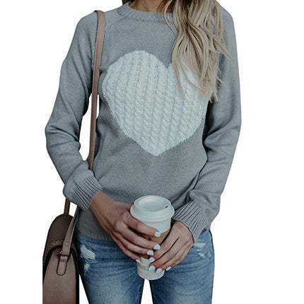 Fashion Women's Pullover Sweater Autumn and Winter Big Size Long Sleeve Round Neck Cute Heart Shape Knit Loose Top Shirt