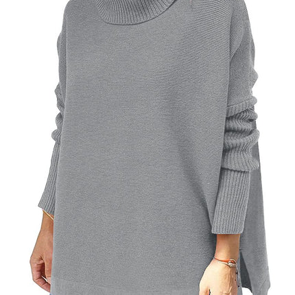 Women's Warm High Neck Sweater Knit Batwing Sleeve Winter Autumn Women's Sweater Split Hem Tunic Pullover Top Solid Color Long