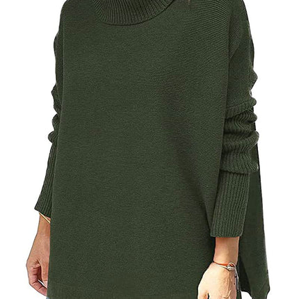 Women's Warm High Neck Sweater Knit Batwing Sleeve Winter Autumn Women's Sweater Split Hem Tunic Pullover Top Solid Color Long