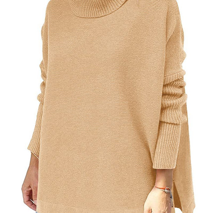 Women's Warm High Neck Sweater Knit Batwing Sleeve Winter Autumn Women's Sweater Split Hem Tunic Pullover Top Solid Color Long