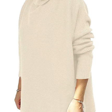 Women's Warm High Neck Sweater Knit Batwing Sleeve Winter Autumn Women's Sweater Split Hem Tunic Pullover Top Solid Color Long