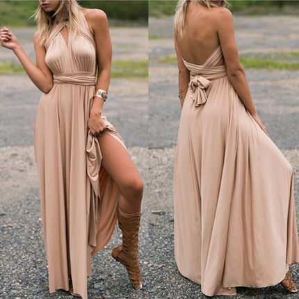 Women's Fashion Solid Color Multi Wear Cross Backless Sexy Long Dresses Bandage Dresses Long Dresses 1