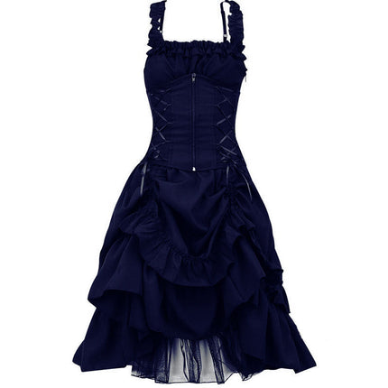 Lolita cos wear gothic ball gowns dresses halter slim irregular straps corset lace Victorian women's clothing