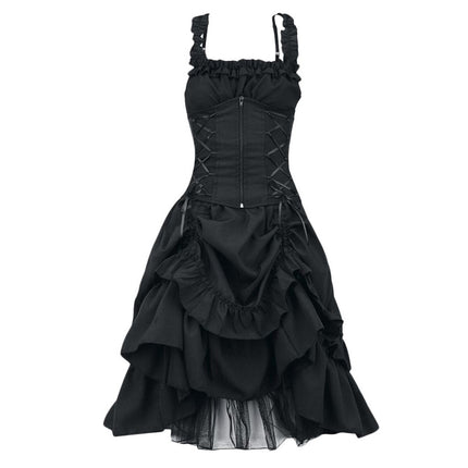 Lolita cos wear gothic ball gowns dresses halter slim irregular straps corset lace Victorian women's clothing