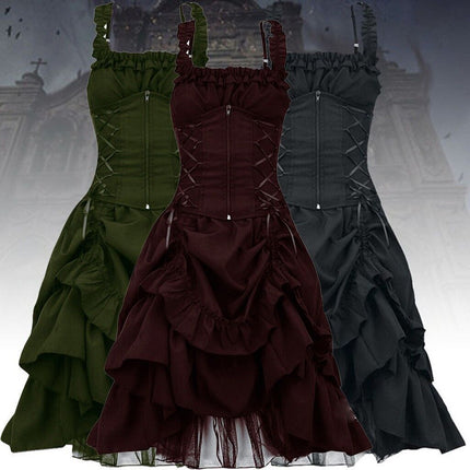 Lolita cos wear gothic ball gowns dresses halter slim irregular straps corset lace Victorian women's clothing