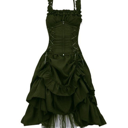 Lolita cos wear gothic ball gowns dresses halter slim irregular straps corset lace Victorian women's clothing