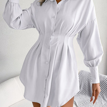 Women's Shirt Lantern Sleeve Mini Dress Fall Waisted Lady Dresses Asymmetric Dress Shirt