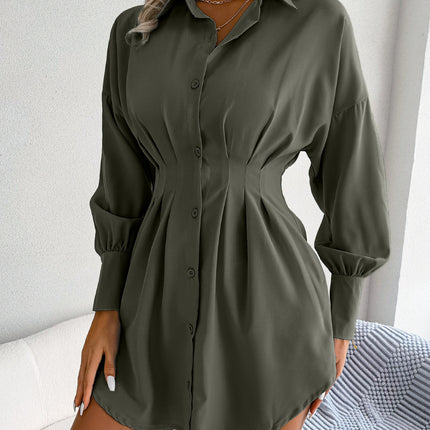 Women's Shirt Lantern Sleeve Mini Dress Fall Waisted Lady Dresses Asymmetric Dress Shirt