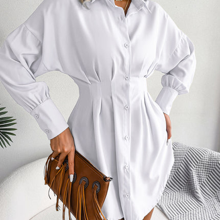 Women's Shirt Lantern Sleeve Mini Dress Fall Waisted Lady Dresses Asymmetric Dress Shirt