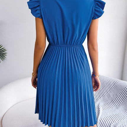 Women's Summer Casual Chiffon Dress Wrap Bow V-neck Short Sleeve Tie Waist Large Hem Pleated Dress Solid Color A-line Swing Short Sundresses